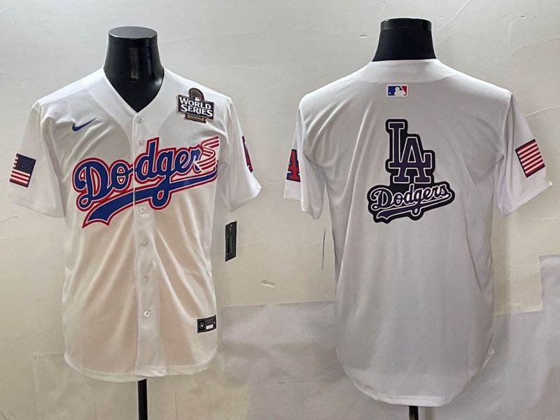 Men Los Angeles Dodgers Blank White national flag second generation joint name Nike 2025 MLB Jersey style 21